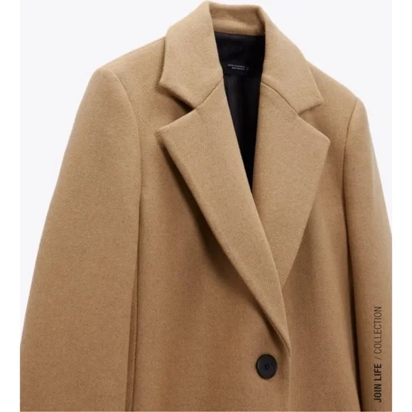 Zara Taupe Brown Fitted Wool Blend Coat